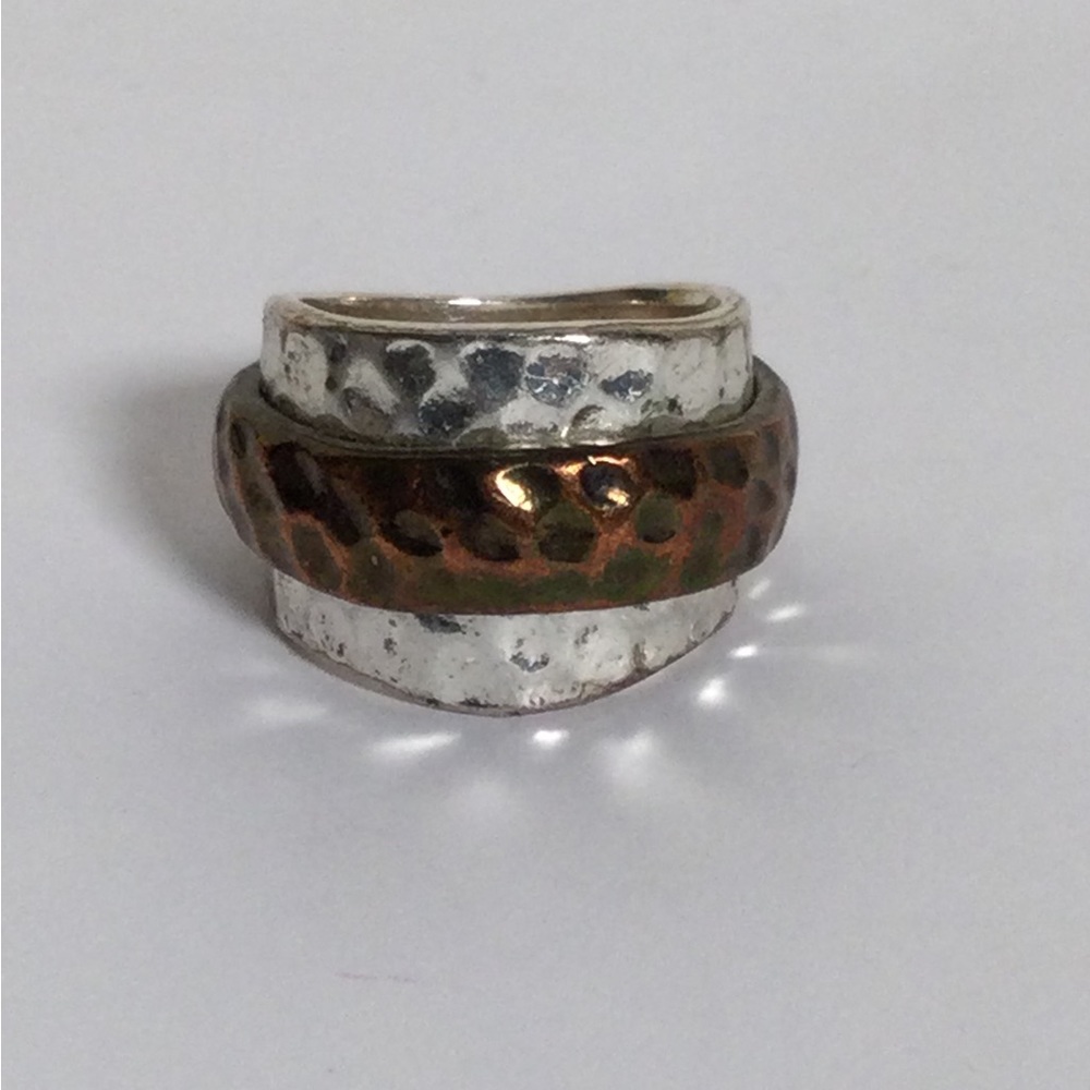 Premiere Designs Wrap Hammered Antiqued Silver And Brass Toned Ring Size 7